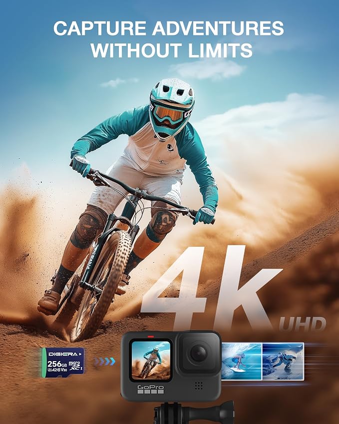 DIGIERA 256GB CT100 microSDXC UHS-I Memory Card with Adapter - up to 100MB/s, C10, U3, V30, 4K UHD, A2, Micro SD Card for Smartphones, Tablets, Cameras, Gaming Consoles, and Drones (1 Pack)
