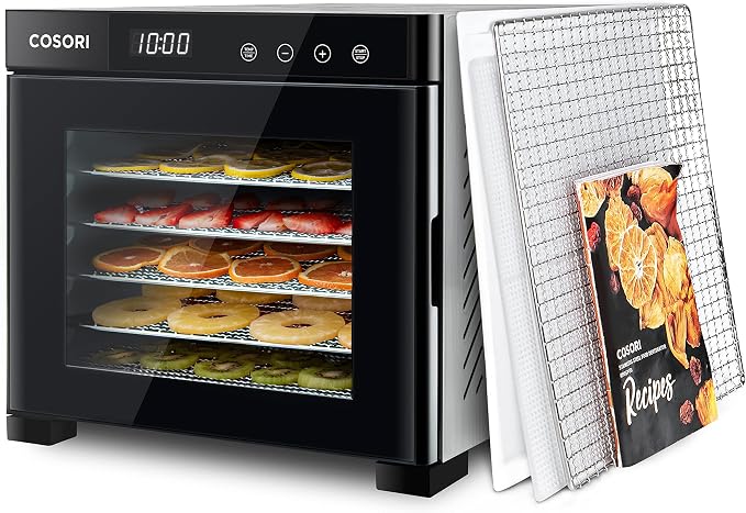 COSORI Food Dehydrator Machine(50 Recipes),6 Stainless Steel Trays with Digital Timer and Temperature Control& Food Dehydrator Fruit Roll Sheets for Jerky, Meat, Beef, Fruit, Vegetable,BPA-Free, 2pack