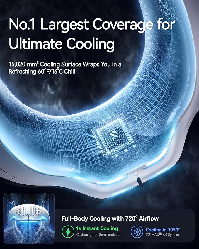 RANVOO AICE LITE Plus 2025 Max Cooling Airflow [No.1 Coolest & Most Durable] Neck Air Conditioner, Ultimate Immersive Personal AC 6000 mAh Rechargeable Neck Fan Blow Cold Air, for Mom/Dad, Ice White