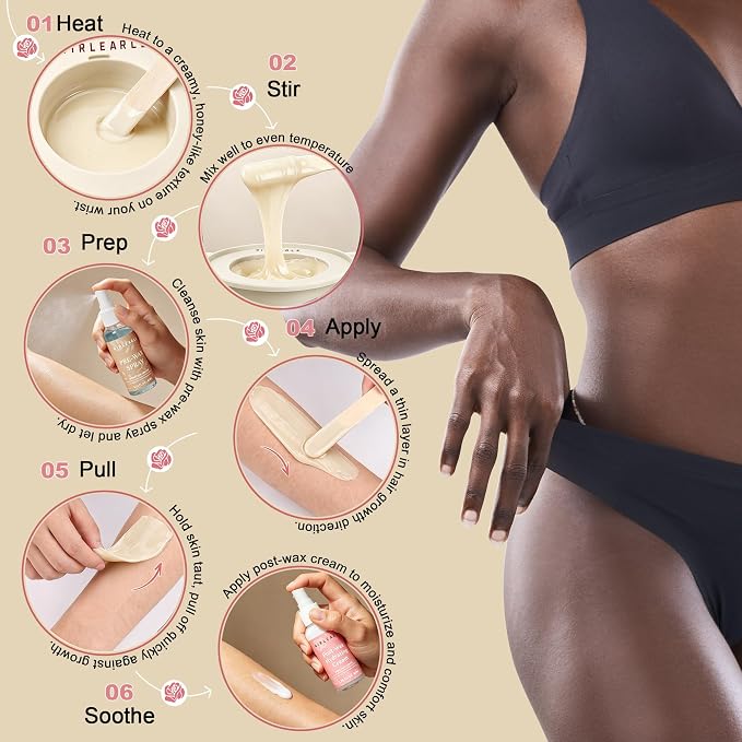 GIRLEARLE White Digital Waxing Kit for Women and Men Sensitive Skin, Wax Warmer Hair Removal at Home with Wax Beads & Silicone Pot, Target Different Types of Brazilian Bikini, Facial, Leg, Full body