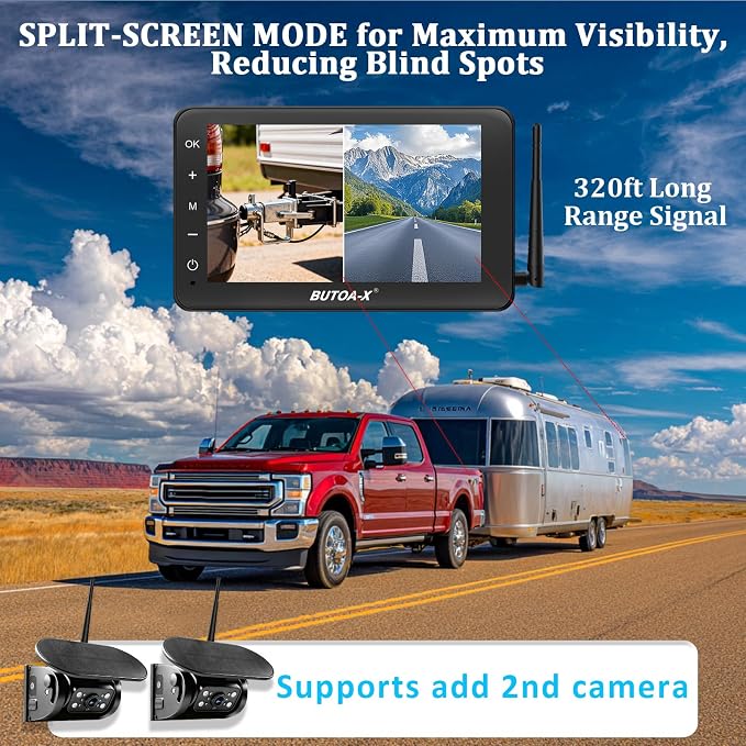 X7 2 Wireless Solar Magnetic Backup Camera for RV Truck - 15000mAh Battery Magnetic Hitch Camera 7” Monitor 320FT Range - 5th Wheel Hitch Gooseneck Travel Boat Horse Trailer Truck