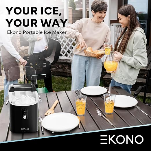 Nugget Ice Maker Countertop Sonic Ice Machine - 34 lbs/24H Pebble Ice Maker in 6-7 Min with Plastic Cup with Straw & Scoop - Countertop Ice Maker Nugget Ice for Home, Office, Bar, Party, Camping