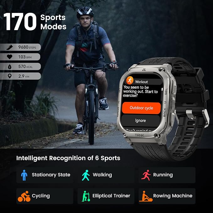 AMAZTIM Smart Watches for Men - Rugged Outdoor Fitness Watch, 170+ Sports Modes, 5 ATM Waterproof, 1.96" AMOLED, Gorilla Glass, Answer/Make Calls, Android & iOS Compatible