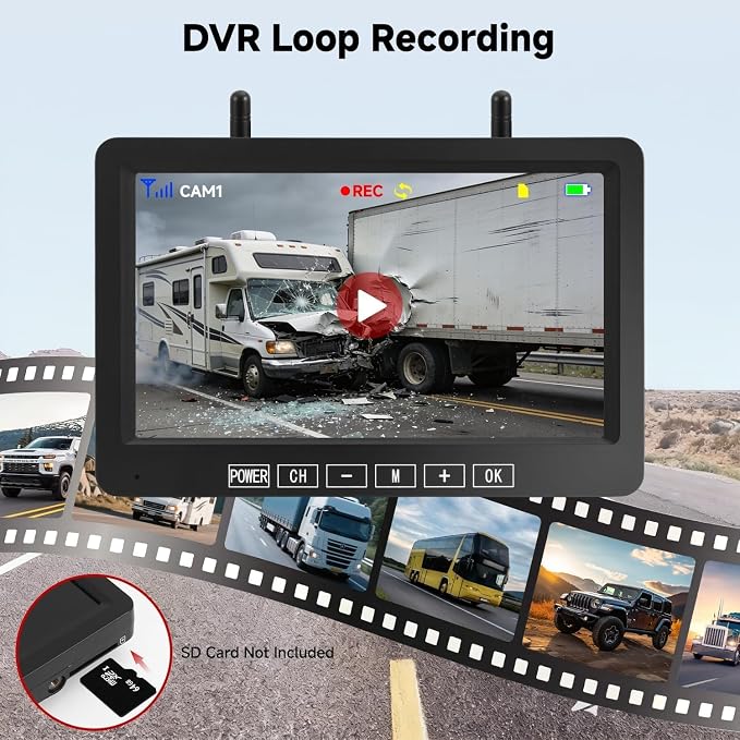 Dual Wireless Magnetic Backup Camera with 7” 1080P HD 4CH Monitor | Solar 15000mAh Rechargeable Night Vision Rear Camera, DVR Loop Recording Waterproof No Delay for Truck RV Camper Trailer Boat