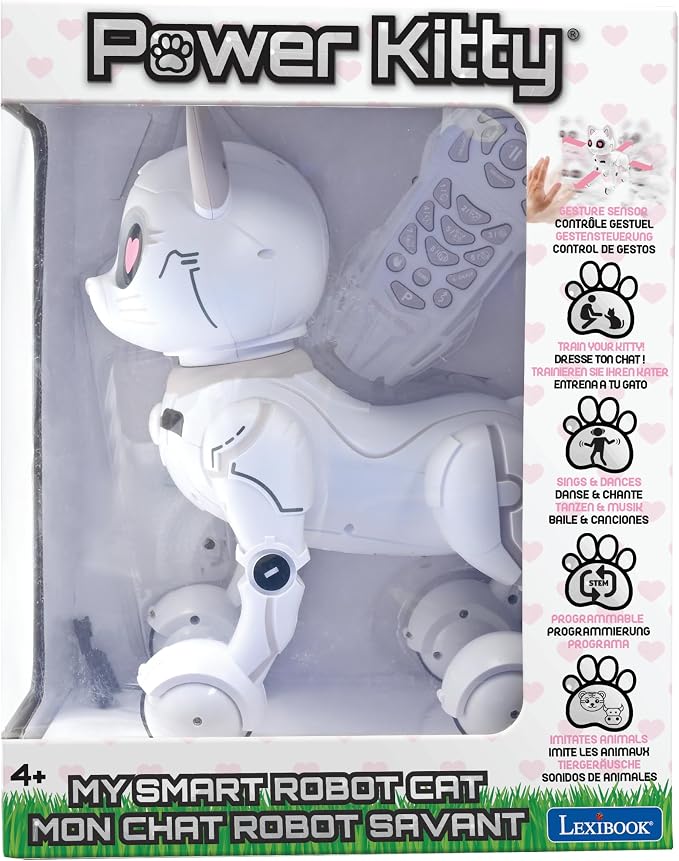 LEXiBOOK - Power Kitty® - Remote Control Robot Cat, Programmable Smart Robot, Light, Sound, White/Pink - KITTY01