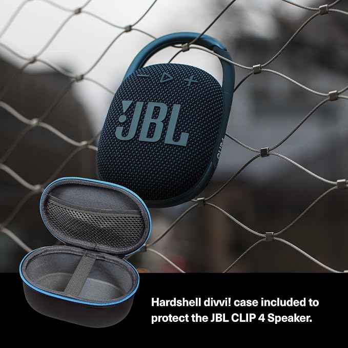 JBL Clip 4 Portable Bluetooth Speaker (Blue) + Bundle with divvi! Protective Hardshell Case (Black)
