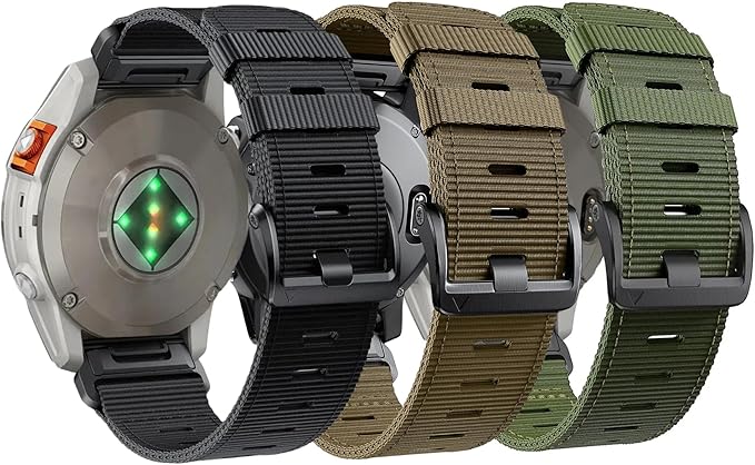 26mm Adjustable Nylon Watch Band for Garmin Fenix 7x Fenix 8 51mm Epix Pro 51mm Strap, Quick-Fit 26mm for Fenix 5x plus & Tactix 7 pro Bands, for Instinct 2X Watch Band Replacement (Black+Khaki+Green (Black Buckle), 26mm)