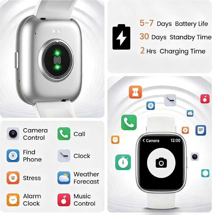 Smart Watch with Alexa Built-in, 1.83" HD Touchscreen Fitness Tracker with Bluetooth Call, Fitness Watch with Heart Rate/Sleep Monitor/120+ Sports, IP68 Waterproof Smartwatch for Android iOS, Ivory