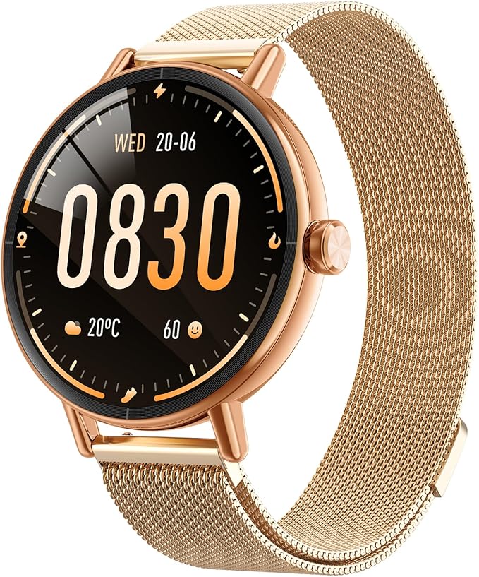Yoever Smart Watches for Women, 1.57" HD 43mm Fitness Tracker Answer/Make Call, Heart Rate/Sleep/SpO2, Round Smart Watch for iPhone/Samsung/Android, IP68 Waterproof, 110+ Sport Mode - Gold