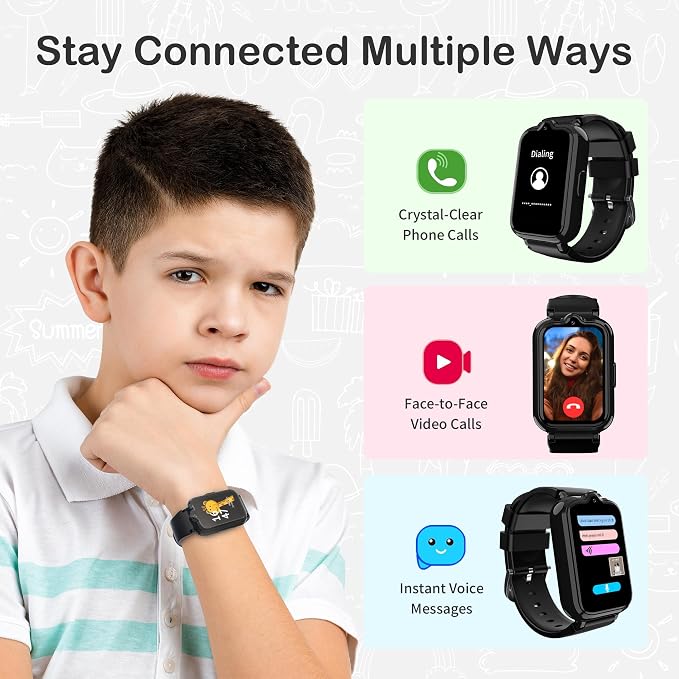 4G Kids Watch with GPS Tracker Smart Watch for Boys HD Touch Screen Video & Voice Chat Calling Pedometer SOS Alarm Calculator Camera Waterproof Digital Watch Age 5-12