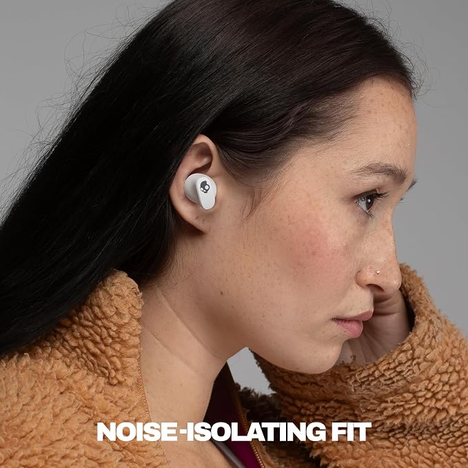 Skullcandy Smokin’ Buds 360 Wireless Earbuds, Bluetooth Headphones, Noise Isolating Fit, Up to 20 Hours Battery, IPX4 Sweat and Water Resistant, Microphone for iPhone Android - Bone