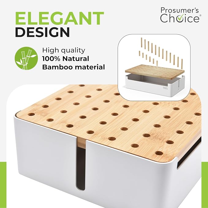 Prosumers Choice Bamboo Charging Station for Multiple Devices - Wooden Charger Organizer with Removable Dividers for Phones, Tablets, and Laptops - 11 Inch Cable Organizer Box - Space-Saving Desk Dock