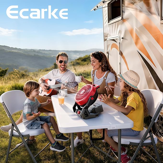 Ecarke 10" Portable Floor Fan Compatible with Milwaukee 18V Battery (Tool Only) AC Power 3500RPM High Airflow Cordless Fan with Hook 3-Speed Quiet Operation for Jobsite Camping Tent