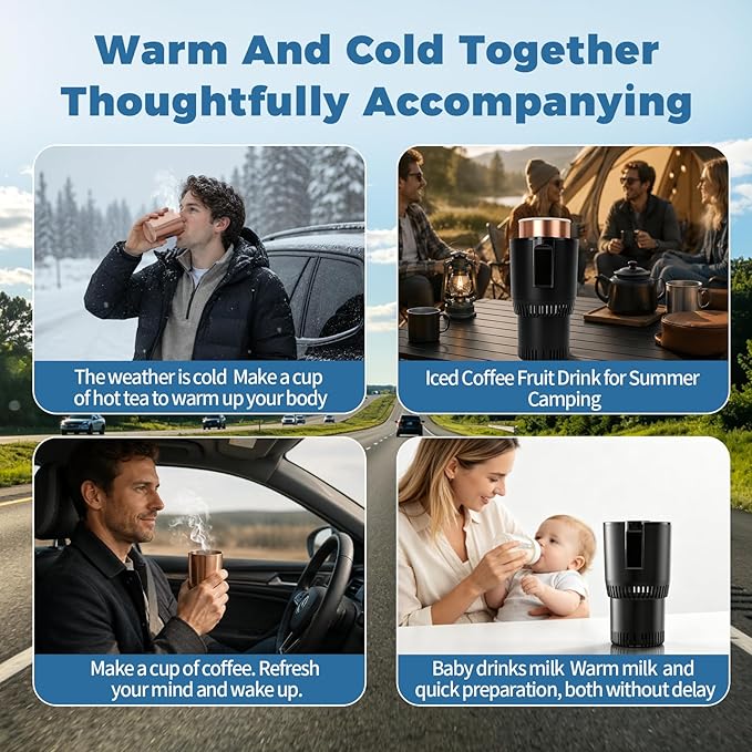 2-in-1 Car Cup Warmer Cooler, Smart Car Cup Mug Holder,Auto Car Cooling and Heating Cup Holder, Car Tumbler Holder Practical,Car Refrigerator Cooler Insulation Drink Cooler Cup (Black)
