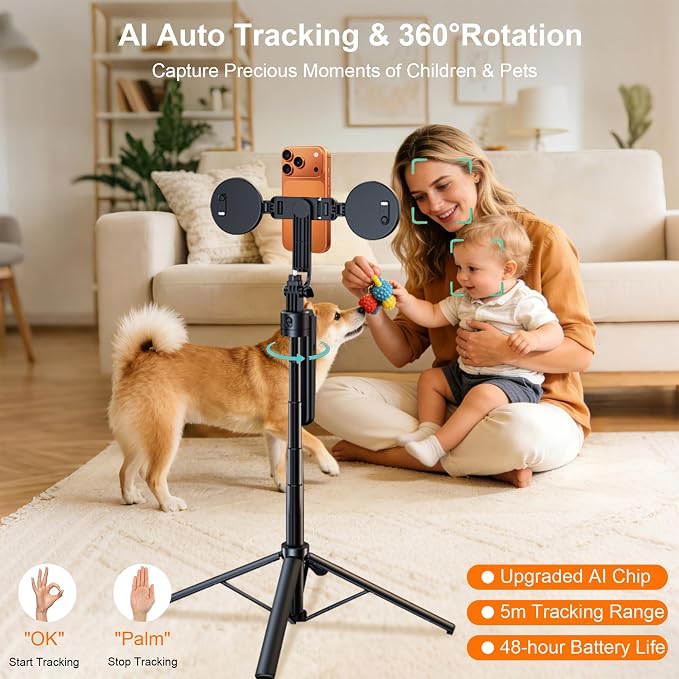 71" Auto Face Tracking Tripod with Ring Light, 360° Rotation Phone Tripod with Remote & No App Required, Extendable Selfie Stick Tripod for iPhone/Camera, Live Streaming Equipment for TikTok/YouTube