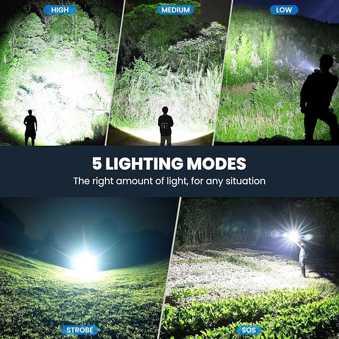 Flashlight Rechargeable 990,000 High Lumens - 3 Pack Bright LED Flash Light with 5 Modes, Handheld Waterproof Linterna for Camping, Home, Outdoor