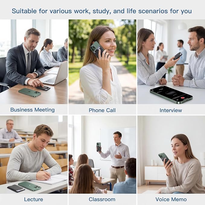 AI Voice Recorder (64GB) – Real-Time Transcription & Summarization | 152 Languages, Noise Cancellation & App Control for Meetings, Lectures, Interviews & Calls