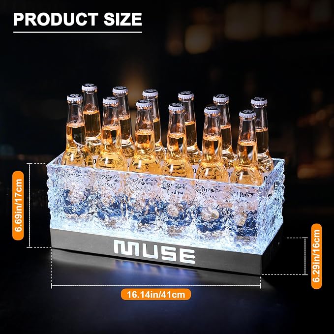 WILON LED Ice Bucket for Parties Large Capacity | Acrylic Cooler with Remote & Colorful Lights for Beer Wine Cocktails, Portable Tub for Indoor & Outdoor, Bar Essential