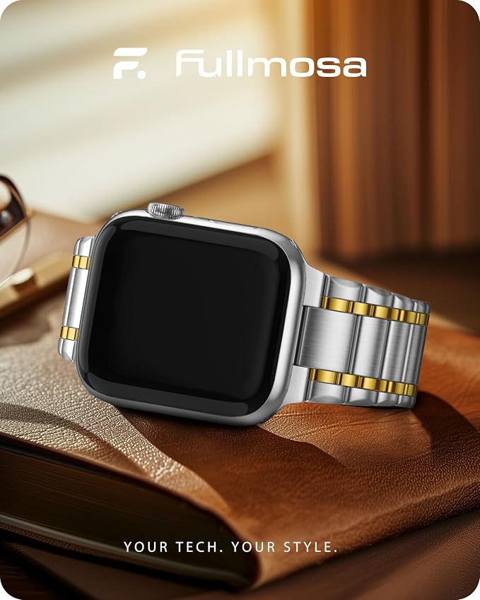 Fullmosa Bands Compatible with Apple Watch Band 42mm Series 11 10, Stainless Steel iWatch Band with Case for Apple Watch, Silver and Gold