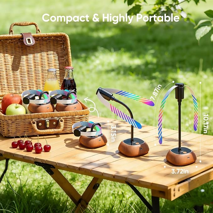 Edvision Rechargeable Fly Fans for Tables, Portable Outdoor Food Fans to Keep Fly Away, Table Fan with LED Display, 360° Flexible Fly Spinners for Table, Party, Picnic, BBQ and Party 4Pack (Walnut)