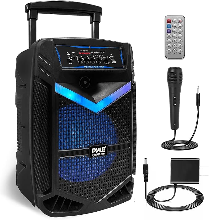 Portable Bluetooth PA Speaker System - 1200W Rechargeable Outdoor Bluetooth Speaker Portable PA System w/ 15” Subwoofer 1” Tweeter, Recording Function Mic in Party Lights USB/SD Radio