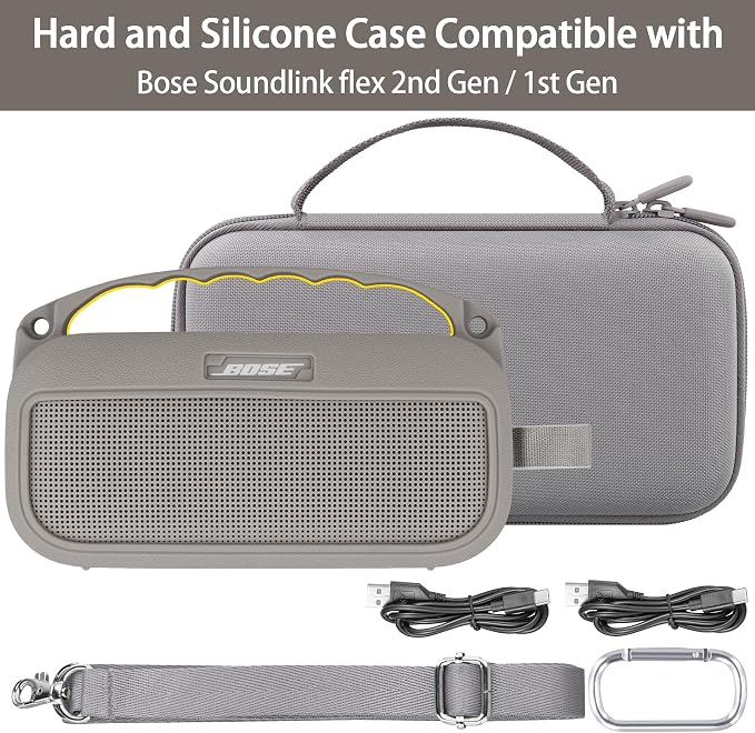 co2CREA Hard Case and Silicone Case Replacement for Bose New SoundLink Flex 2nd Gen/Bose SoundLink Flex Bluetooth Portable Speaker, Protective Case with Carabiner and Shoulder Strap (Sandstone Case)