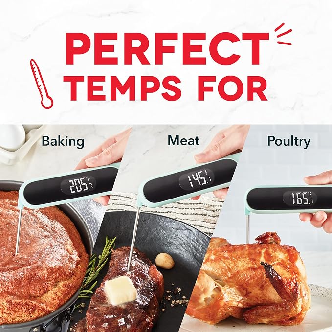 Dash Precision Quick-Read Thermometer - Meat Temperature Probe with LCD Display for Fast, Accurate Cooking and Baking - Water Resistant and Easy to Clean - Aqua