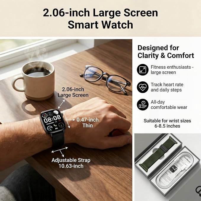 2026 Distance & Pace GPS Running Watch for Runners - Call & Text, AMOLED Large Screen, 50m Waterproof Swimming, Calorie & Step Counter, 2 Bands, Long Battery, for Seniors Men Women (Black)