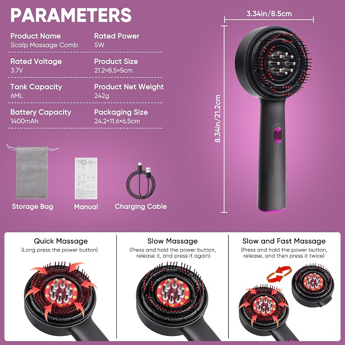 Rechargeable 3 in 1 Scalp Massager Hair Growth Oil Applicator,Electric Scalp Brush for Home & Travel,Gentle Scratching & Kneading,IPX7 Waterproof Electric Head Massager for for All Hair Types