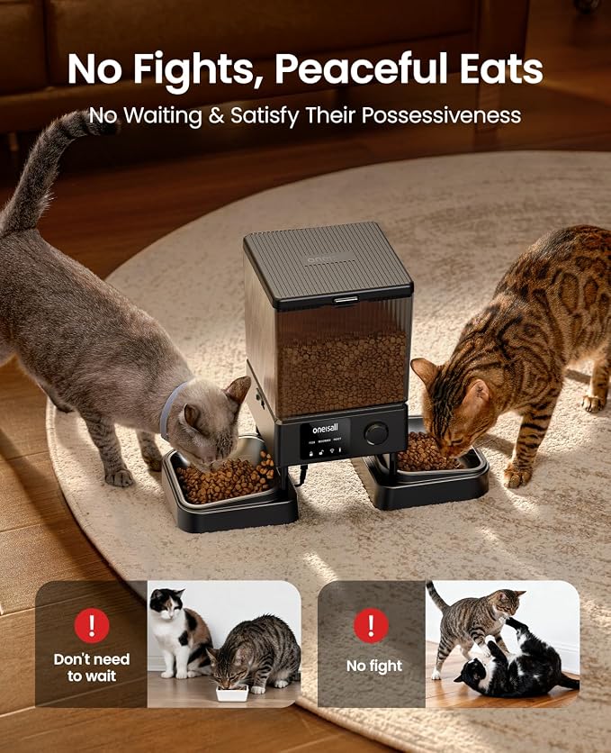 oneisall 5G WiFi Automatic Cat Feeder with 6 Packs Pet Dry Food Desiccant Bag