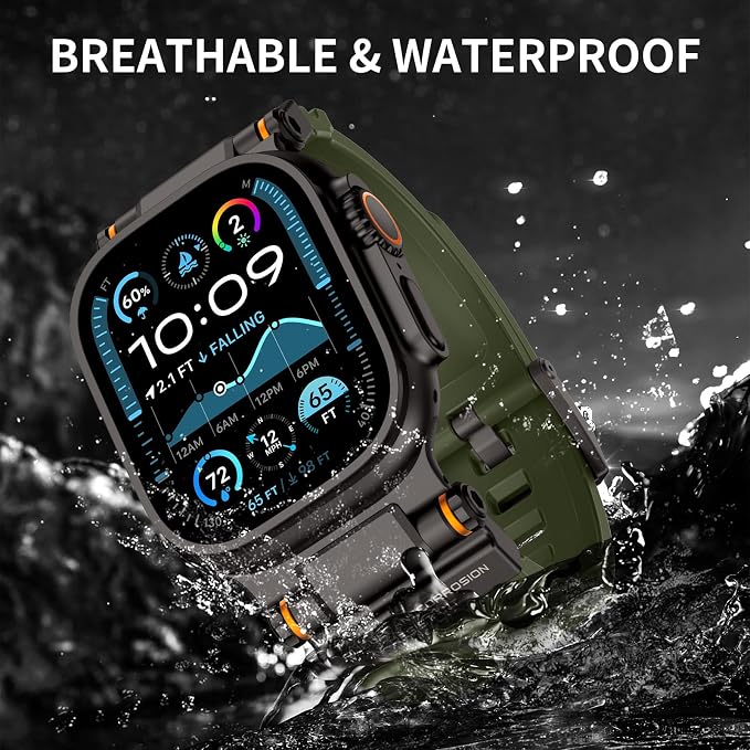 FOAMUNOC Rugged Band Compatible with Apple Watch Ultra 3/2/1 Band 49mm/46mm/45mm/44mm/42mm, Metal Connector with Strap for iWatch Ultra Series 11/10/9/8/7/6/SE3/SE2/SE/5/4/3/2/1, Army Green/Black