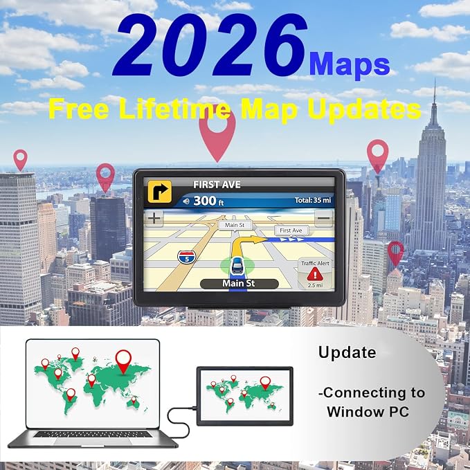 GPS Navigator for Car, 2026 Map 7 inch Touch Screen Car GPS 256-16GB,Voice Turn Direction Guidance, Support Speed and Red Light Warning, North America Lifetime map Free Update Truck(Purple)