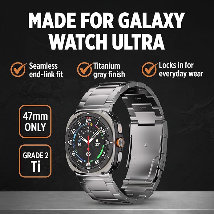 Ultra Supply Co. Titanium Band for Samsung Galaxy Watch Ultra 47mm – Galaxy Watch Ultra Metal Band with Folding Clasp, Scratch & Water-Resistant DLC Coating, Adjustable Smartwatch Bands