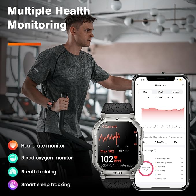 AMAZTIM Smart Watches for Men - Rugged Outdoor Fitness Watch, 170+ Sports Modes, 5 ATM Waterproof, 1.96" AMOLED, Gorilla Glass, Answer/Make Calls, Android & iOS Compatible