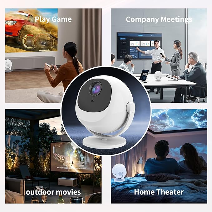 Mini Native 1080P Projector, 4K Support with WiFi6 and BT 5.2, Built-in Apps Full HD Outdoor Projector, Auto Keystone compatible with Cell, PC, Fire Stick, PS5 for Home Bedroom, White