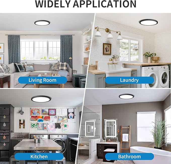 mw 4 Pack LED Flush Mount Ceiling Light, 12 Inch Round Black Ceiling Light, 25W 120V 5CCT, Dimmable, Close to Ceiling Light Fixtures for Bedroom, Kitchen, Hallway, Laundry