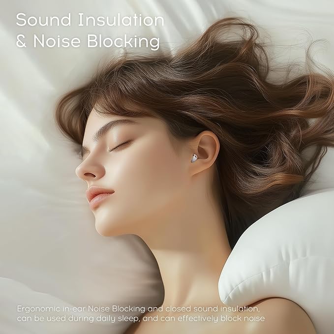 Sleep Earbuds Bluetooth 6.0, Mini Invisible Silicone Sleep Earbuds for Side Sleepers, Noise Blocking Sleeping Headphones, Hidden Earbuds with LED Display for Small Ears, Sleep & Relax - White