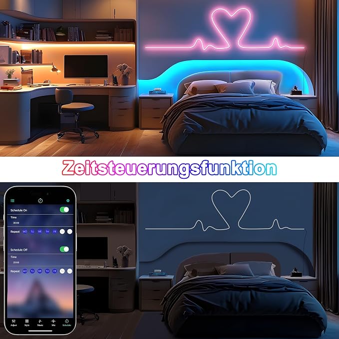 Cozylady RGB Neon Light LED Rope Light,Waterproof Bluetooth APP Remote Control Music Sync Strip Light,24V Flexible DIY Silicone Light for Bedroom Home Indoor Outdoor Decoration (50Ft/15M)