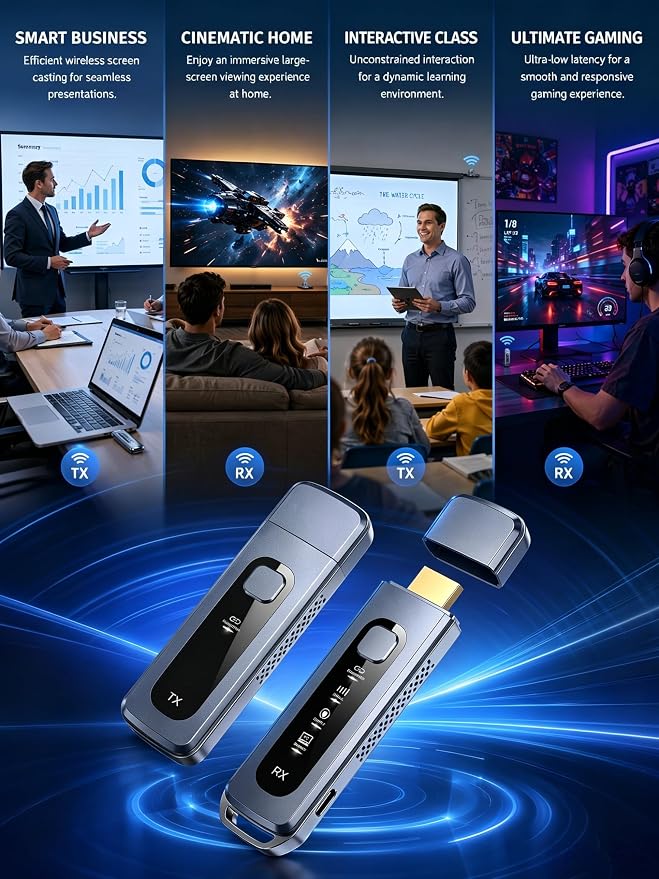 Wireless HDMI Transmitter and Receiver 165FT/50M, No WiFi Required, Plug & Play, Dual-Band 5G/2.4G, 4K Decoding 1080P@60Hz Low Latency, HDMI Extender for TV, Projector, Home Theater, Gaming