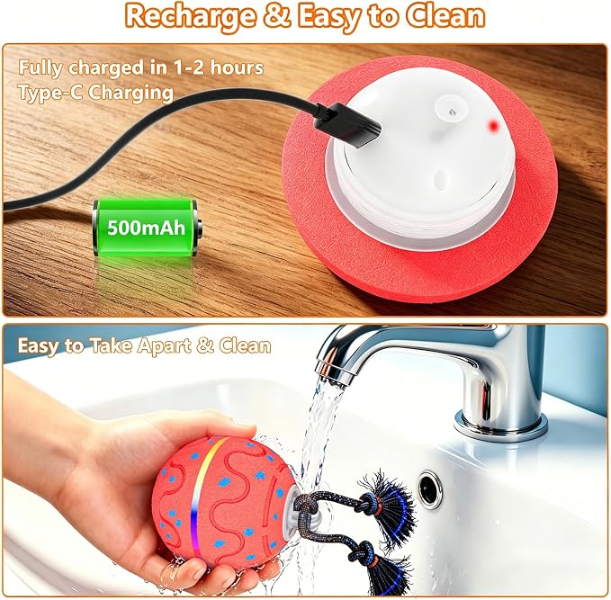 Smart Interactive Dog Ball – Automatic Moving, Bouncing & Rotating Toy for Medium/Large Dogs, E‑TPU Rolling Ball with Normal & Crazy Modes, Bird Sounds, Washable Cover, Type‑C Charging