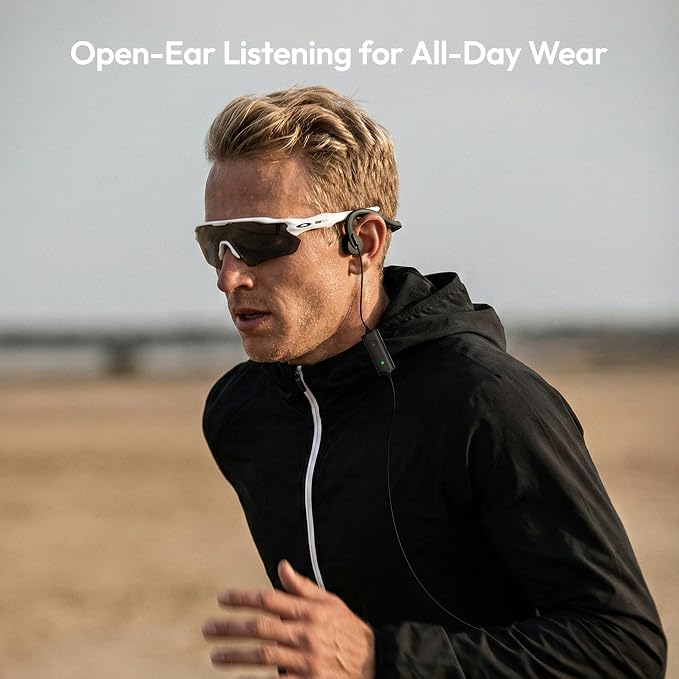 E&P Wired Bone Conduction Headphones with Microphone, 3.5mm AUX Wired Open-Ear Earbuds, Earphones with 7ft Extension Cable, Hands Free, Volume Control, Sweatproof Suitable for Outdoor Activitie