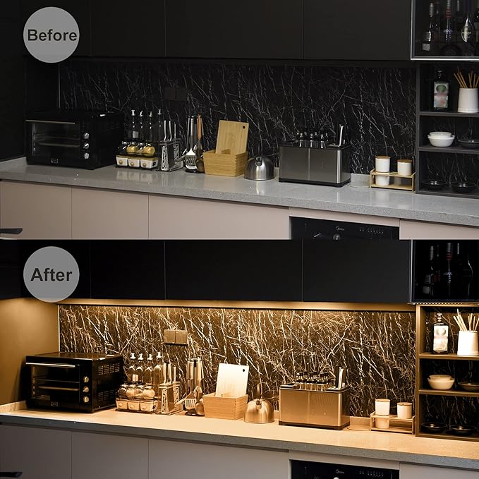 Litever Under Cabinet LED Lights Kit Dimmable by AC in-Wall Dimmer. Plug or Direct Wire LED Driver. Super Bright Linkable Lighting Strip for Kitchen Cabinets Counter. 35W 2000 Lumen. Warm White 3000K