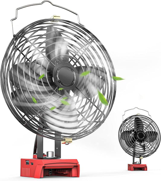 Ecarke 7 Inch Portable Cordless Fan Compatible with Milwaukee 18V Battery (Tool Only) 20W 3500RPM 18v Fan with Low Voltage Protection USB Type-C Charging Port for Industrial Outdoor Cooling