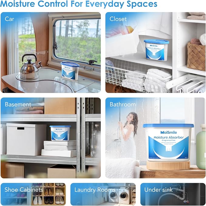 Moisture Absorbers 12 Pack, Fast Acting Humidity Absorber & Odor Eliminator, 10.5 oz High Capacity Dehumidifier for Closet, Bathroom, Basement, Car & RV, Fragrance Free