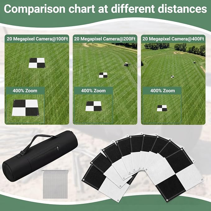 10 Pcs Drone Ground Control Point GCP, 50 Pcs Metal Fixing Stakes with Storage Bag, UAV Aerial Target for Mapping & Surveying, Black/White Markers (Grid Plaid)