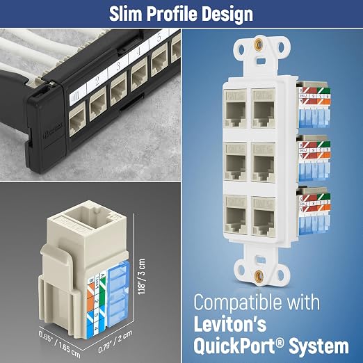 Everest 90° Angled RJ45 Cat5e Keystone Jacks 50-Pack in Ivory - Slim Profile Female RJ45 Connectors - Cat 5e Keystone Jack - Compatible with 90° Angled Speed Termination Tool - easyJACK (B094WB91H3)
