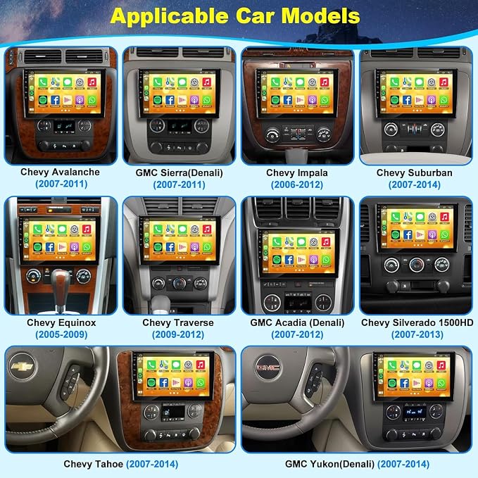 (8-core+64G) Android 15 Car Radio for Chevrolet Chevy Silverado GMC Sierra Yukon, 10" QLED Touch Screen Car Stereo Build-in GPS Wireless CarPlay Android Auto, Backup Camera/DSP/SWC