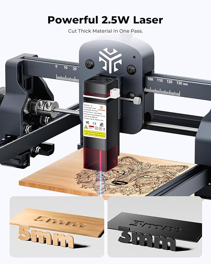 ACMER S1 Laser Engraver,2500mW Engraving Machine for Beginners, 130x130mm Working Area, 0.04mm Precision, Laser Cutter for Wood, Acrylic, Leather, DIY Craft Projects
