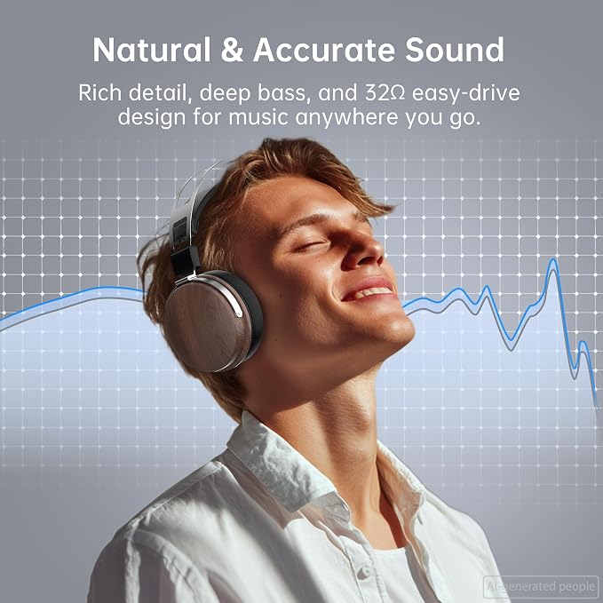 Wired Studio Headphones with 32Ω, Professional Over-Ear Monitor Headset for Recording Mixing DJ Podcast Audiophile, Detachable Cables & Comfortable Protein Leather, Stereo for Computer Guitar Amp