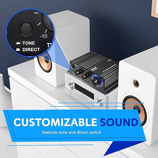 Pyle Home Mini Audio Amplifier-60W Portable DualChannel Surround Sound HiFi StereoReceiver w/ 12V ACAdapter,AUX,MIC IN,Supports Smart Phone,iPhone,iPod,MP3 For 2-8ohm Speakers-Pyle PFA200 (Pack of 12)
